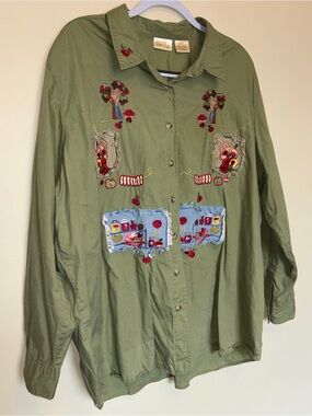 Vtg Bobbie Brooks Button Apple Shirt Sz 22W/24W Cotton Teacher Career Patchwork